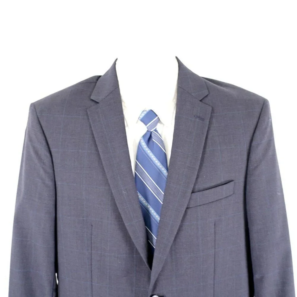 Joseph Jos A Bank Wool Blue Gray Plaid Windowpane 2 Button Suit Jacket 38R
